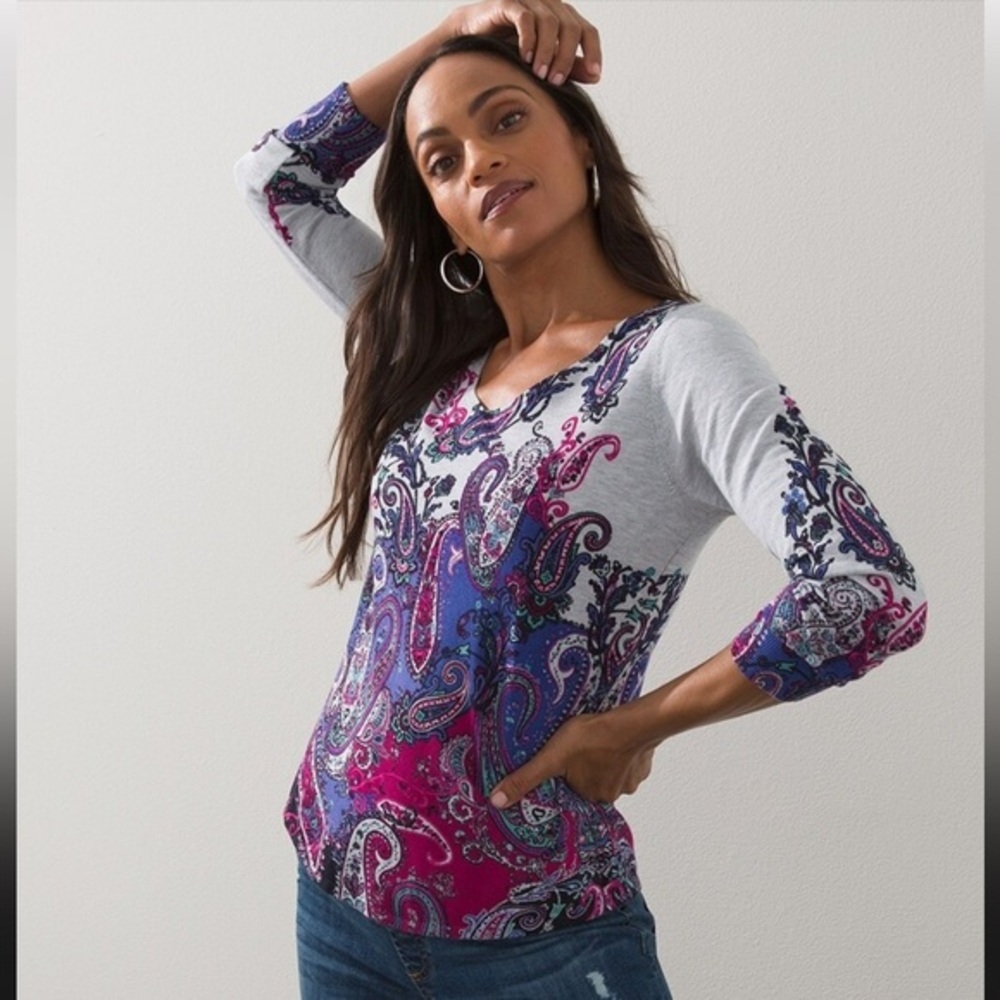 Plus Size Chico’s Paisley V-Neck Pullover Sweater Size 4